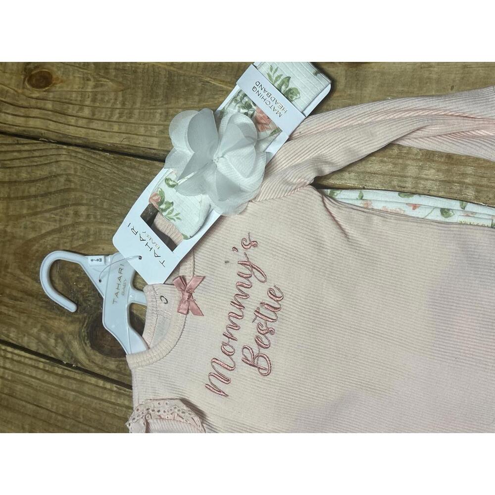 New Tahari Baby Girl 4 Piece Set Pink Mommy outfit Socks 6-9 months Infant baby - Picture 2 of 5